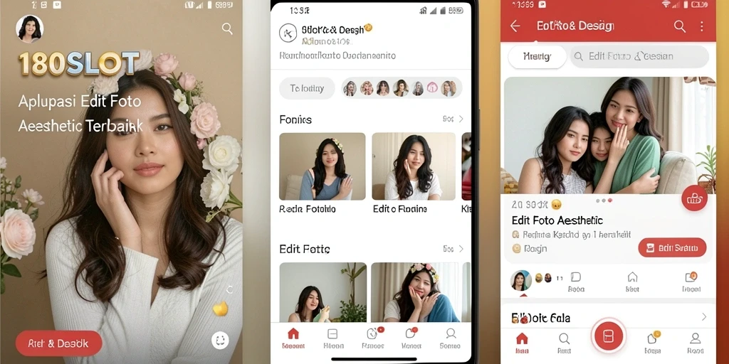 Tampilan antarmuka aplikasi 180SLOT dengan efek Edit Foto Aesthetic.