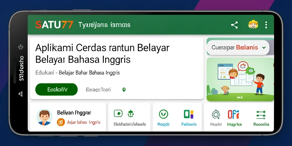 Tampilan antarmuka intuitif SATU77 untuk belajar bahasa Inggris.